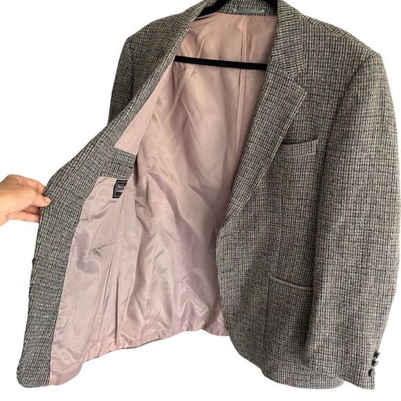 HARRIS TWEED Vintage Hand Woven Wool Blazer Grey Blue 44R - Picture 4 of 9